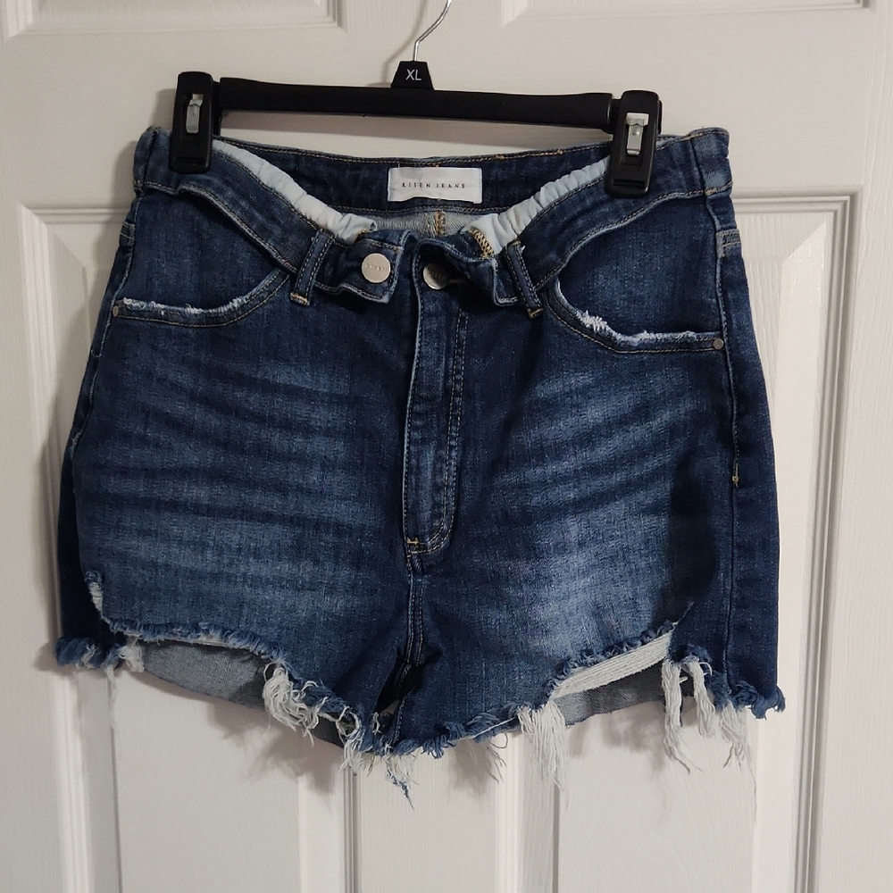 Blank NYC High-Rise Distressed Denim Shorts - Dark Blue